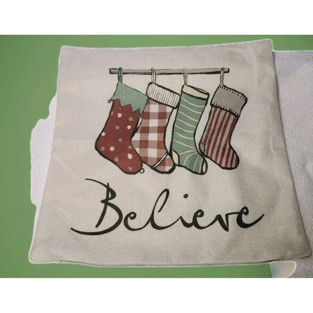 Christmas Pillow Cover Canvas Trees Stocking Gnomes 17x17 Set Of 3